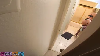 Stepson watches stepmom taking off her underwear then has sex