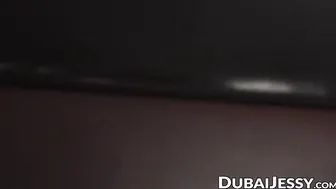 Horny tranny Jessy Dubai sprays cum over blonde tbabes face