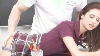 Skinny high school teen fucked to orgasm by coach in class