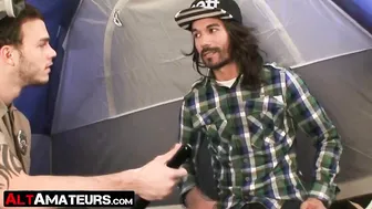 Bearded alt homosexual toyed and ass drilled by a cop