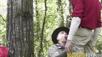 Twink Scout watches Troye and Wolf bareback and jerks off
