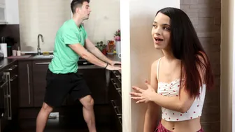 Tiny teen stepsister caught by stepbro