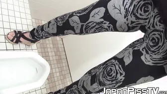 Japanese babes peeing golden piss in urinal POV voyeur