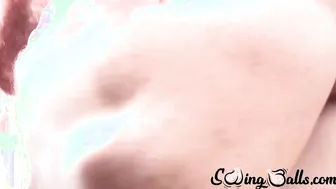 Cute dick rider with hairy swinging balls masturbates solo