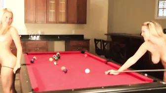 Cute Baby Lesbian showing natural tits while playing billiard 2