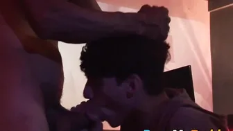 Hairy daddy shoves his big cock in tight twink asshole