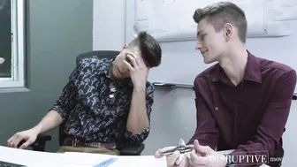 Cheating twinks Evan Knoxx and Trevor Harris in office threesome with boss Jayden Mar