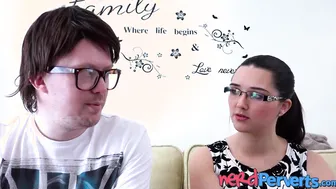 Nerdy gamer sucked skillfully by a cute babe with glasses