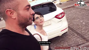 German Skinny student teen pickup at risky public bus station
