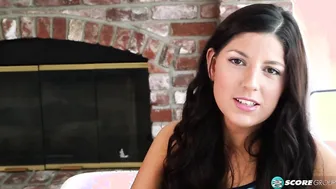 Ravishing brunette Miranda shows off her bright-pink pussy.