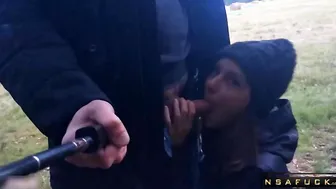 Risky Outdoor Blowjob we were Walking in
