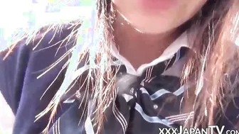 Japanese woman pleasing herself in high altitude conditions