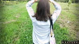 Russian Slut make Blowjob Outdoor after University