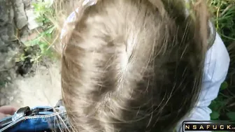 Russian Slut make Blowjob Outdoor after University
