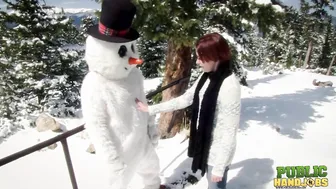 Public Handjobs Brandi de Lafey Strokes A Snowman