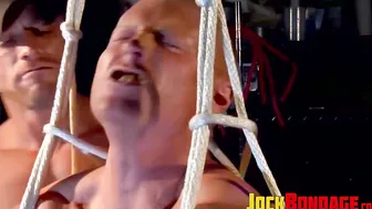 Tied up jock dominated by muscular gay and ass drilled
