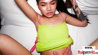 Thai teen enjoying a big european dick