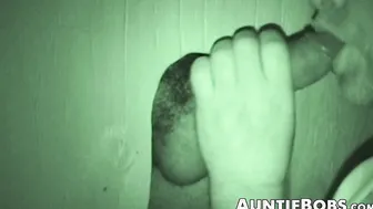 Bearded fat fucker swallows a big hairy glory hole cock