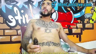 Impressive Latin tattoo stroking cock Part 3
