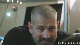 Gay janitor gets rimjob in locker room at a sex club
