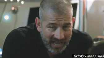 Gay janitor gets rimjob in locker room at a sex club
