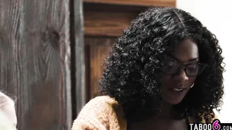 Tiny blonde teen has black stepparents