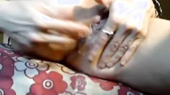 my large creamy cunt eats a big dildo