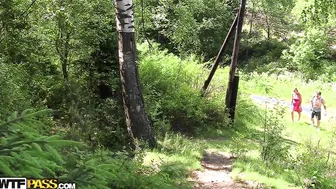 Hot blonde with big boobs enjoys sex in public