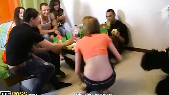 Lusty brunette has fun at hot sex party