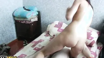 Sexy tattooed student girl rides a rock-hard cock