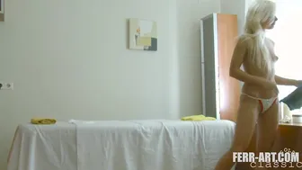 Blonde 18 year old gets her sweet vagina screwed by masseur