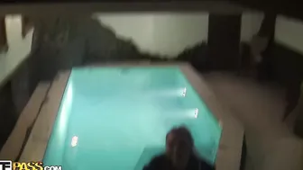 Easy-going blondie gives head to two guys