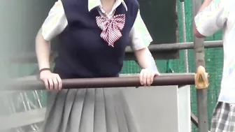 Naughty Japanese schoolgirls pissing in secret public place