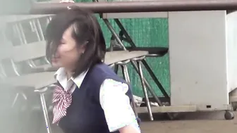 Naughty Japanese schoolgirls pissing in secret public place
