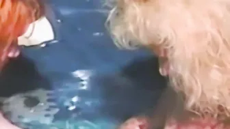 Vintage dykes have fun in jacuzzi before tongue fucking