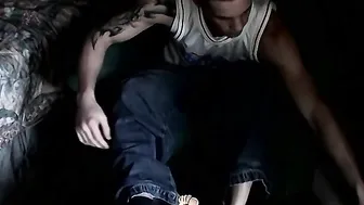 Young feet worshiper strokes his cock and cums on his feet