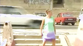 Dame peeing on stairs