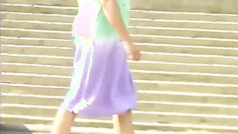 Dame peeing on stairs