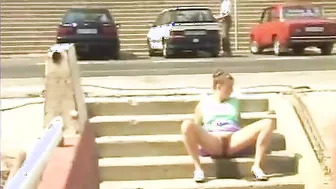 Dame peeing on stairs