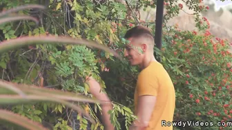 Gay couple anal fucking on a vacation in countryside