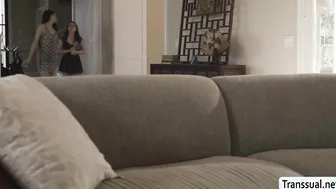 Dork teen gets pussy fucked by TS brunette