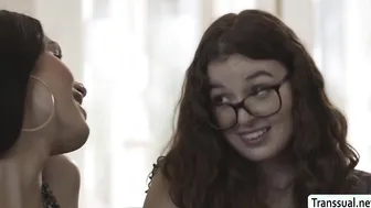 Dork teen gets pussy fucked by TS brunette