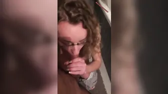 MY ROOMMATE’S NERDY gf BLOWS MY PENIS INSIDE TOILET