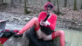 Having Fun at the Creek with Horse Sex Toy and Sounding Rod