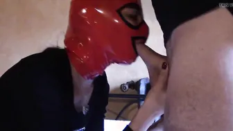 Laura on Heels oral sex and deep throat on red mask