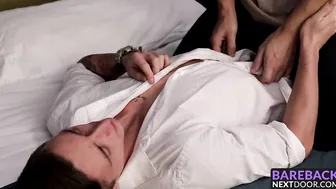 Horny tattooed hunks get naughty and start barebacking