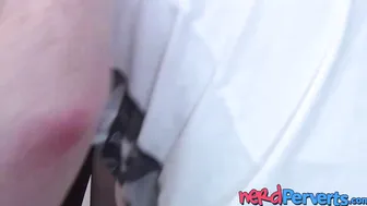 Redhead hottie gives oral to fake producers thick dick