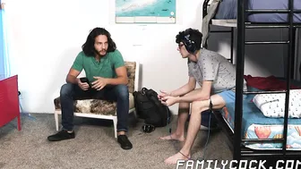 Nerdy gay teen has breeding threesome with stepfamily