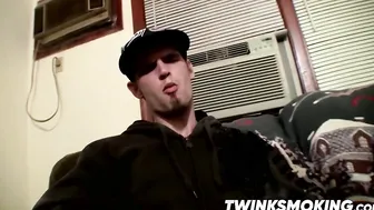 Sexy twinks Drac and Nolan jerking off while smoking cigars