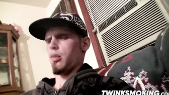 Sexy twinks Drac and Nolan jerking off while smoking cigars